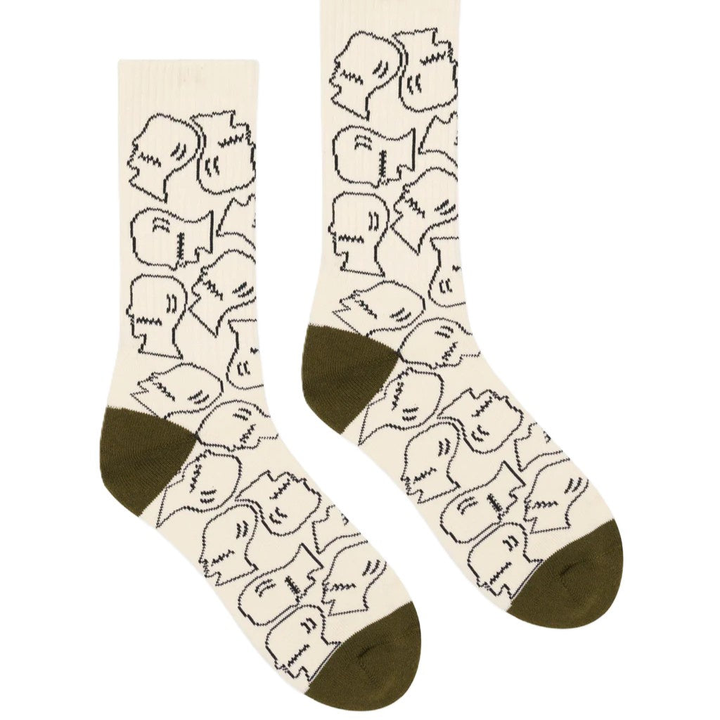 Brain Dead Logohead Crew Socks Cream