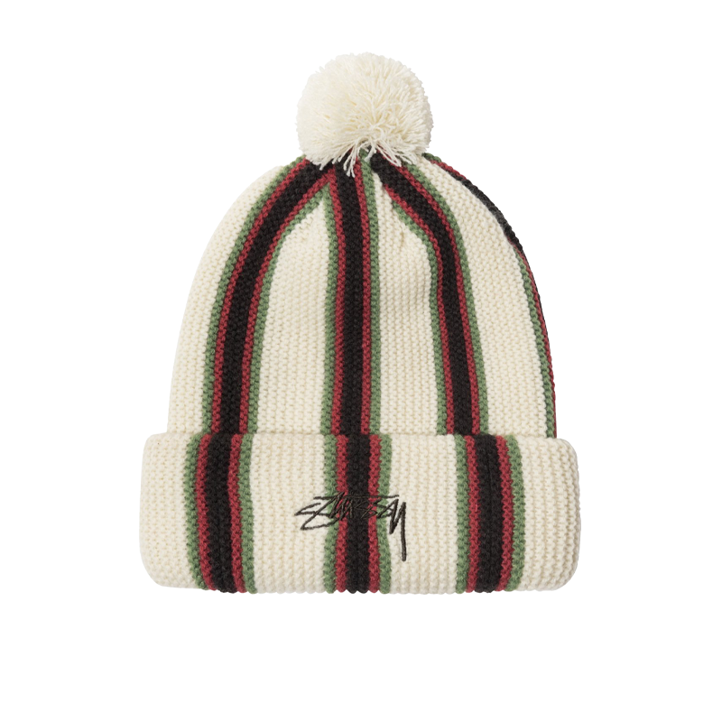 Stussy Striped Pom Beanie Ecru