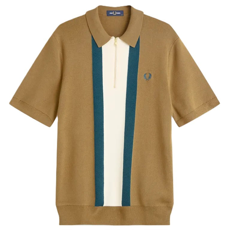 Fred Perry Textured Stripe Knitted Shirt Shaded Stone