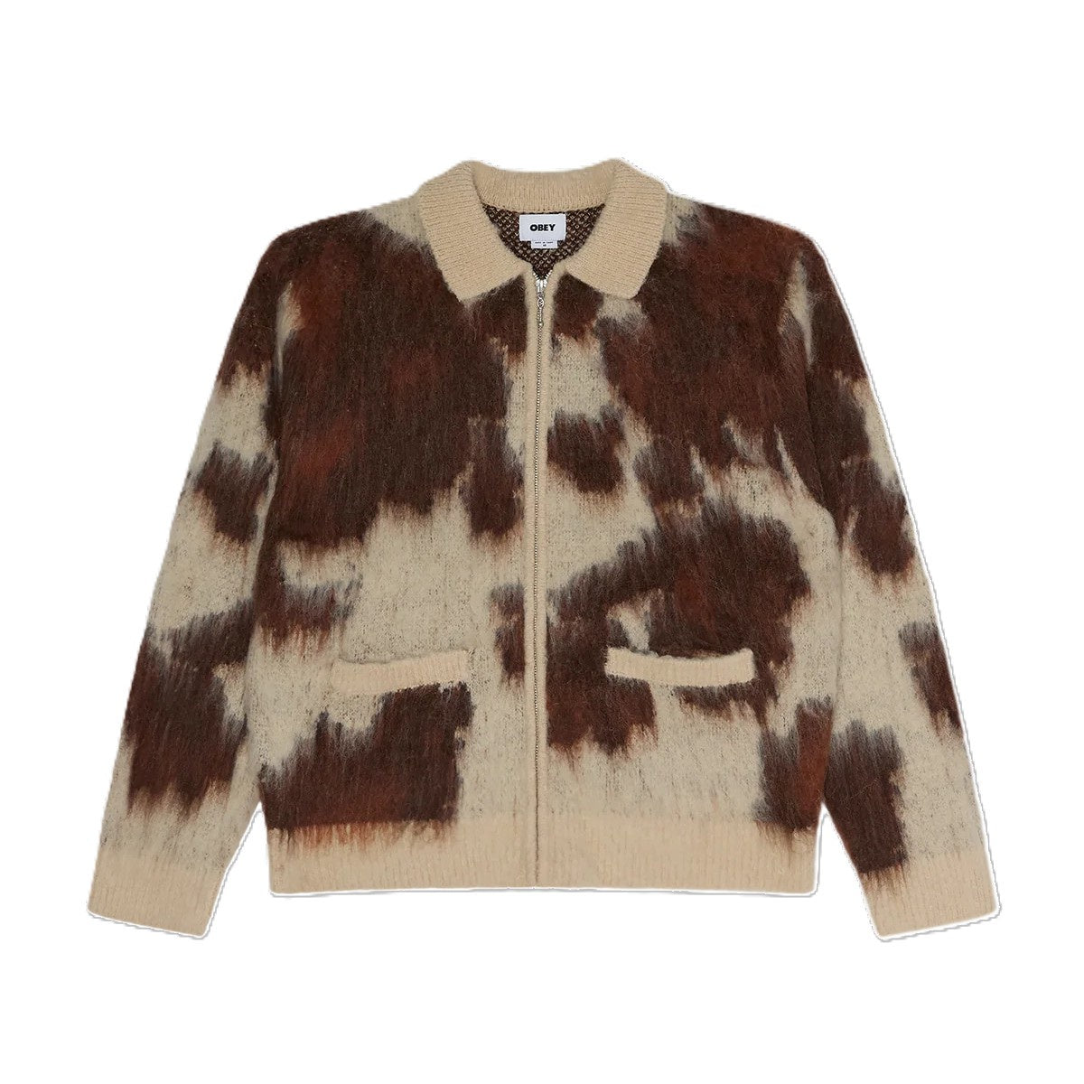 Obey Cow Pattern Zip Sweater