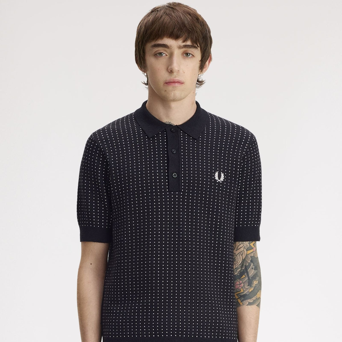 Fred Perry Bouclé Dot Knitted Shirt Black