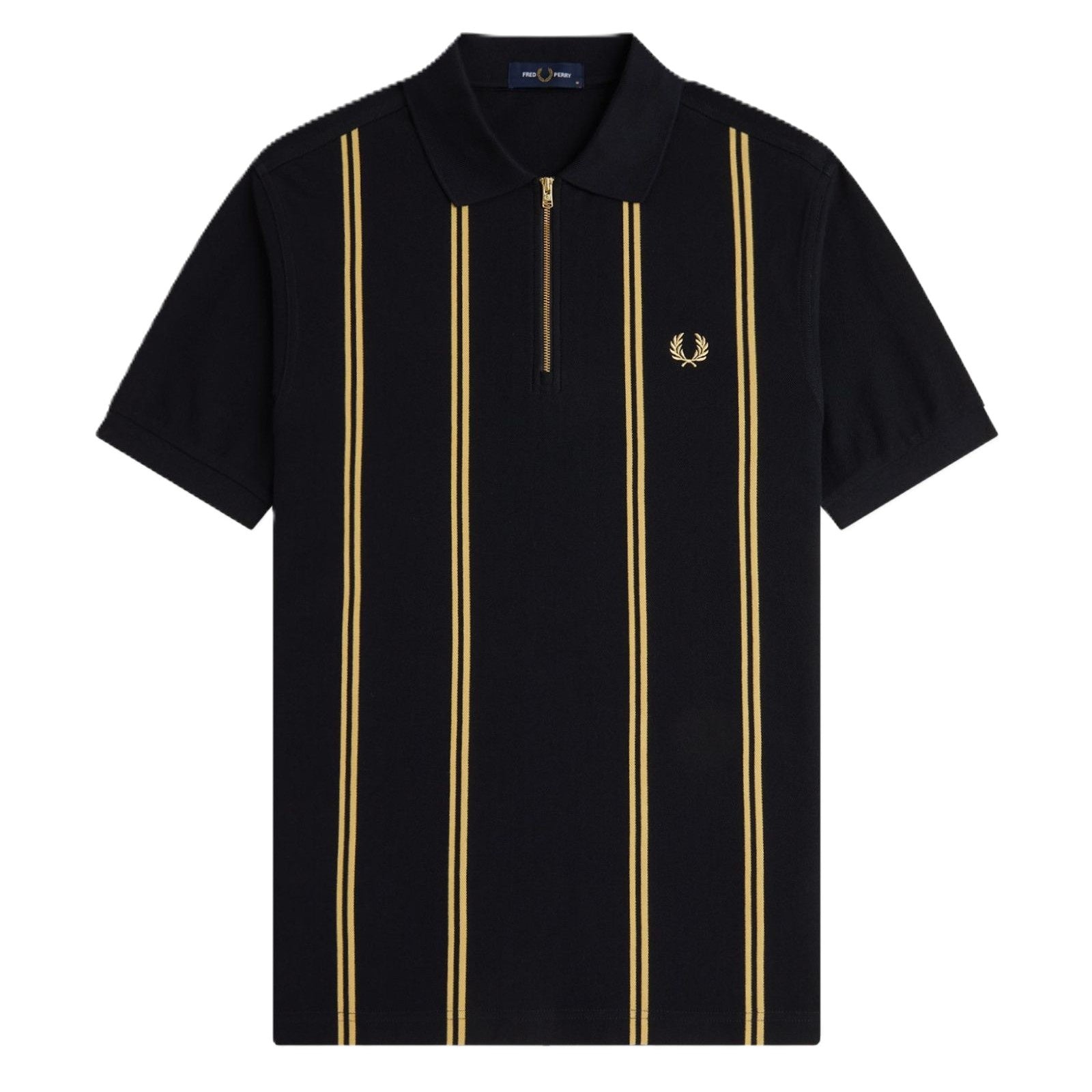 Fred Perry Vertical Stripe Polo Shirt Black/Champagne