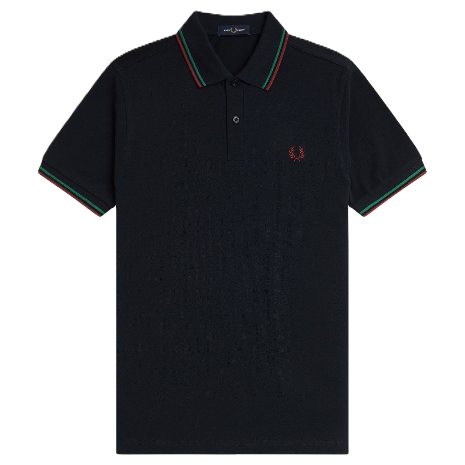 Fred Perry Twin Tipped Shirt Navy Sport Green Burnt Red