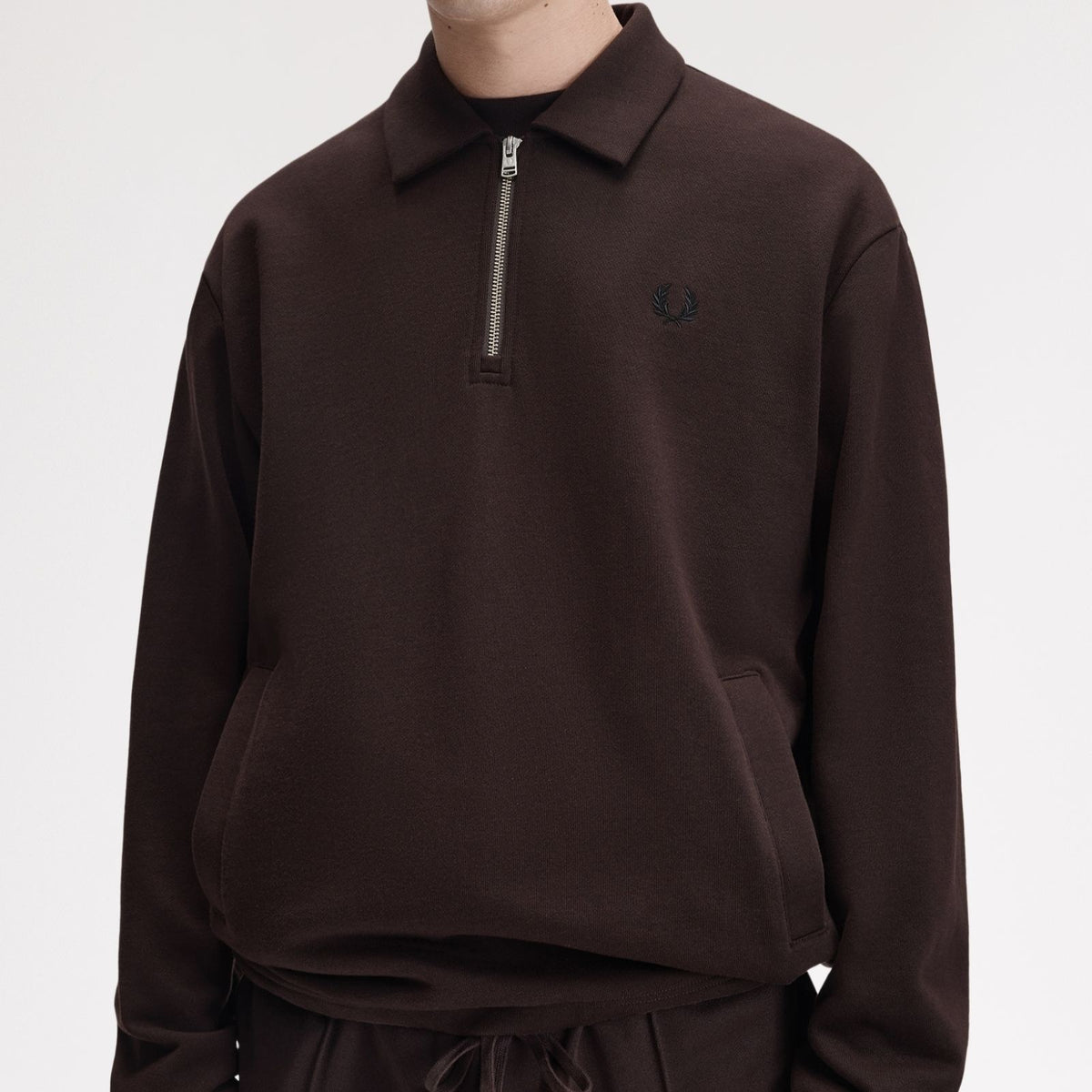 Fred Perry Half Zip Smock Sweatshirt Rich Brown