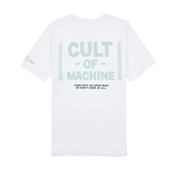Caffeine and Machine Cult Of Machine Tee White Green