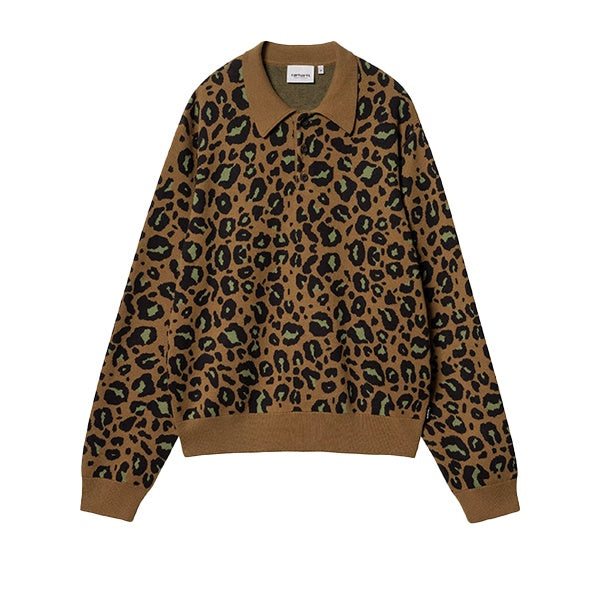 Carhartt WIP LS Arlo Polo Camo Leo Jacquard Tamarind Black
