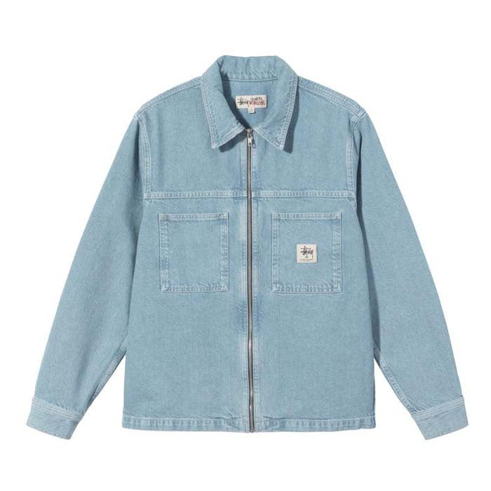 Stussy Denim Zip Up Work Shirt Stone Wash