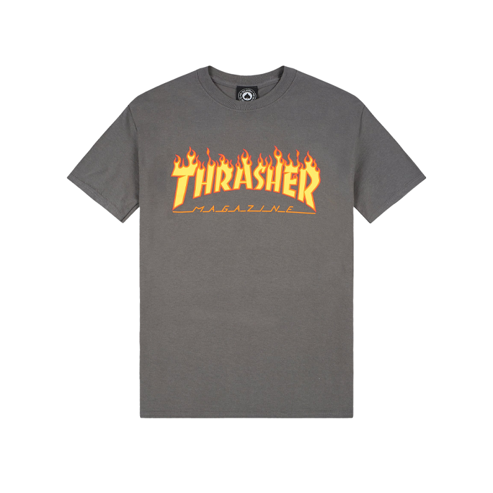 Thrasher T Shirt Flame Logo Charcoal