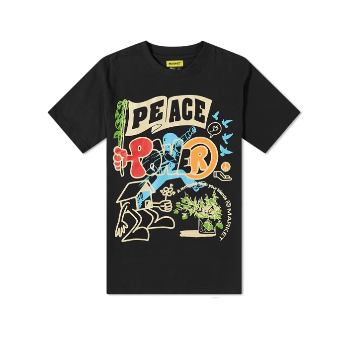 Market Peace And Power T Shirt Black