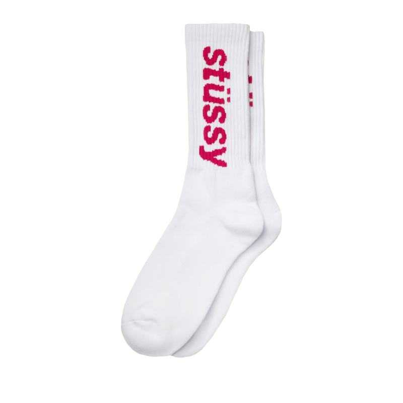 Stussy Helvetica Jacquard Crew Sock Hot Pink