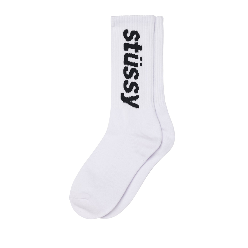 Stussy Helvetica Jacquard Crew Sock White