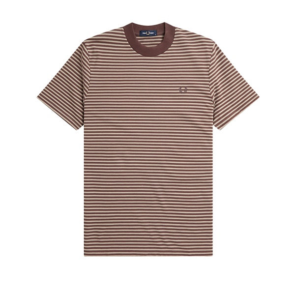 Fred Perry Fine Stripe Heavy Weight Tee Brick Warm Grey